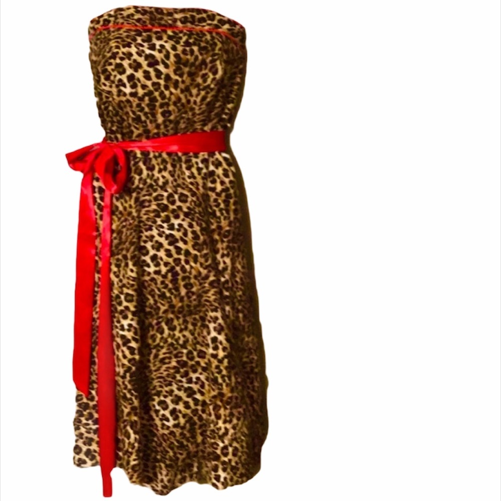 Charlotte Russe Leopard Print with Red Sexy Strapless Midi Cocktail Party Dress